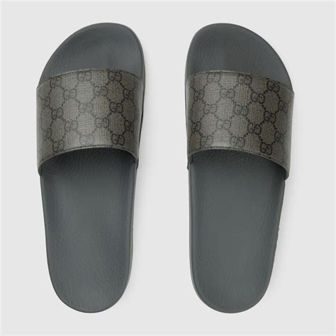 Men's GG slide sandal in grey and black Supreme 